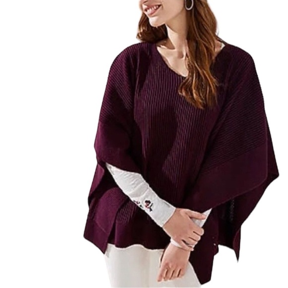 LOFT Poncho Women's Size XS/S Purple Plum Oversized Rib-Knit - Picture 2 of 7